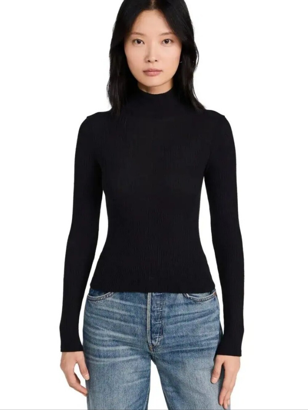 Perfectwhitetee Noelle Black Ribbed Turtleneck Long Sleeve Top XS classic Preppy